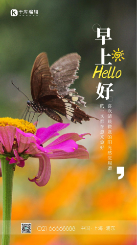 百果园早晨蝴蝶绿色背景昆虫摄影图配图 摄影图海报 早上好