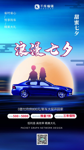 七夕汽车蓝色海报