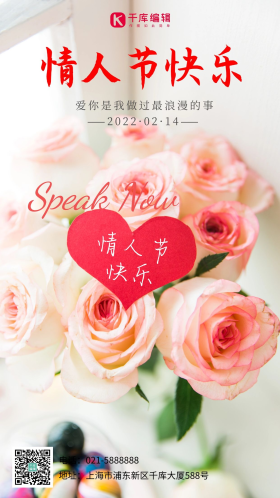 2月14情人节快乐玫瑰花摄影图海报