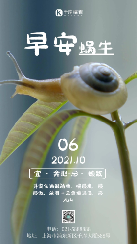 简约风摄影图早安蜗牛励志摄影图海报