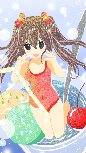 夏至凉爽饮料泳装可爱少女阳光动漫手机壁纸