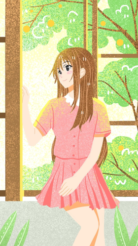 早安可爱阳光青春少女动漫手绘风格插画