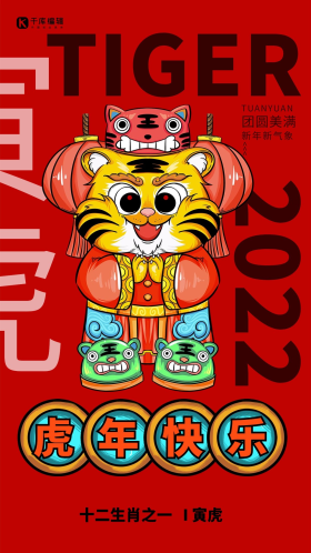 虎年快乐2022新年红色创意海报