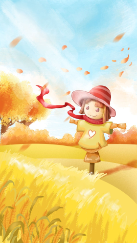 秋天秋景秋麦田稻草人手机壁纸