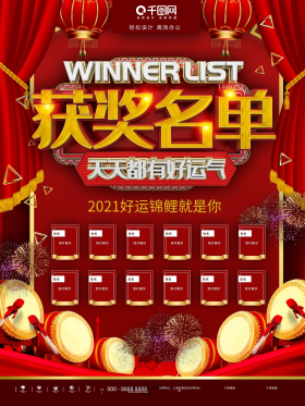 红色喜庆获奖名单宣传海报