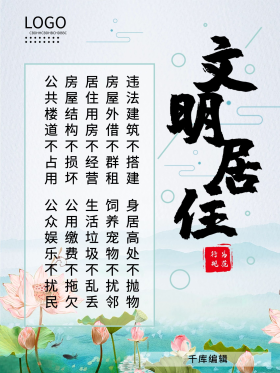 小区居民文明居住公约宣传海报一