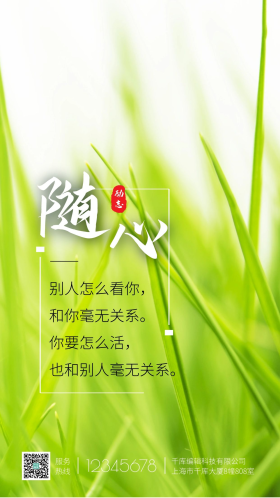 励志随心小草青草摄影图海报