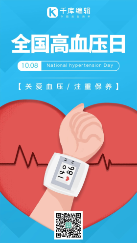 全国高血压日血压仪蓝色系剪纸风手机海报