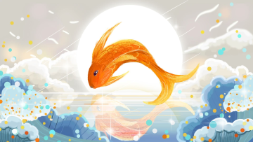 国潮鱼图案祥云锦鲤背景电脑桌面