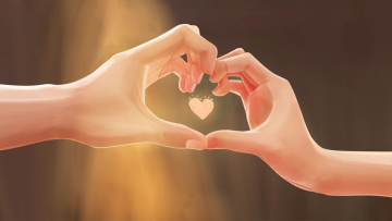 520黄昏下情侣比心手势电脑桌面