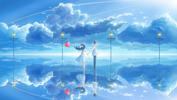 夏天天空蓝天云情侣海爱心阳光唯美浪漫治愈背景