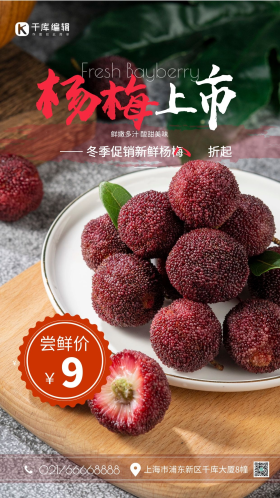 杨梅尝鲜价促销优惠美食水果摄影图海报