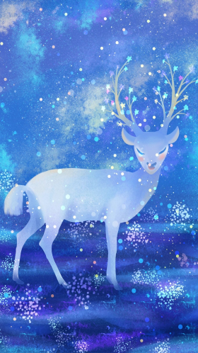 小清新蓝色小鹿治愈唯美梦幻星空星星场景手机壁纸