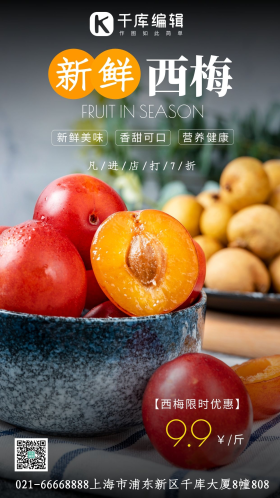 新鲜西梅促销宣传简约摄影图海报