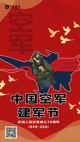 国空军建军节空军红色卡通手机海报