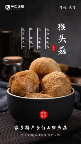 长白山猴头菇摄影图海报