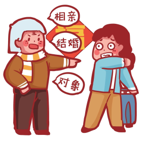 春节回家被妈妈催婚害怕相亲结婚找对象卡通表情包