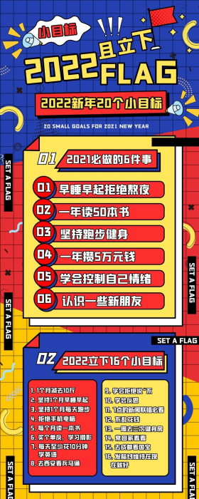 2022新年立下flag小目标营销长图