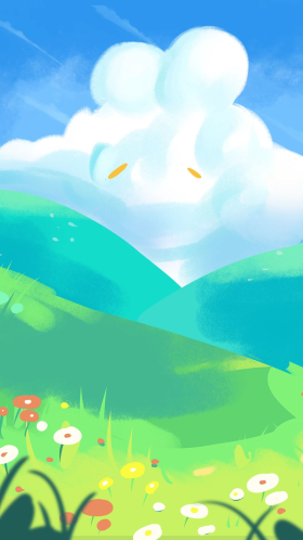 卡通可爱矢量扁平唯美野外草地风景图手机壁纸