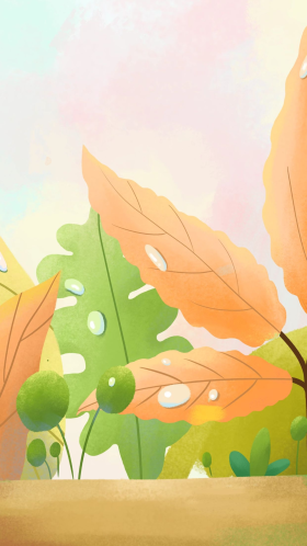 手绘插画植物露珠手机壁纸