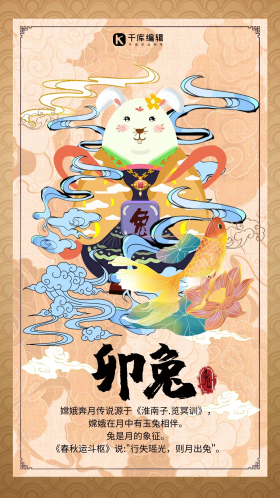 十二生肖属相兔生肖属兔暖色系中式风手机海报