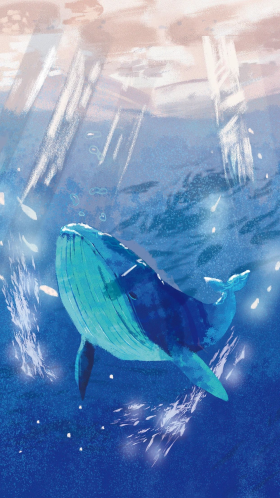 海底小清新晚安鲸鱼海洋世界手绘风格插手机壁纸