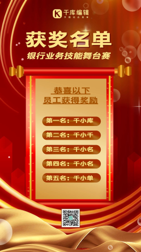 获奖名单卷轴红色简约海报