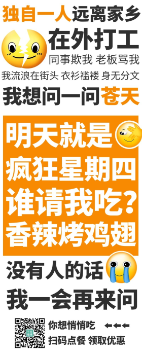 大字吸睛疯狂星期四香辣烤鸡翅彩色卡通长图海报表情包