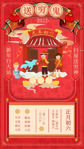新年年俗app闪屏正月初六红色海报
