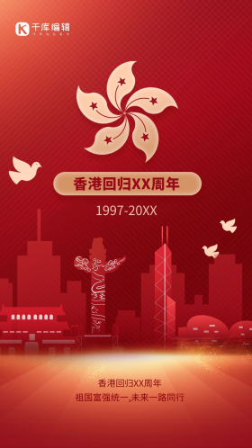 建筑剪影香港回归25周年红色喜庆海报