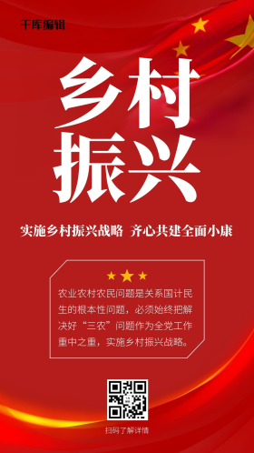 乡村振兴国旗红色党政风手机海报