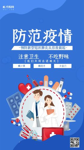 新型冠状病毒医生蓝色扁平海报