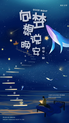 晚安美梦治愈夜晚卡通好梦美梦梦想晚安海报