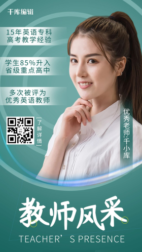 教师风采摄影图绿色渐变手机海报