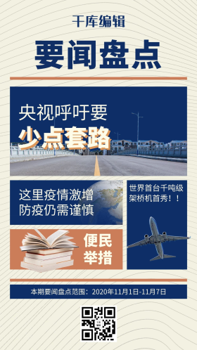 要闻盘点新闻蓝色报纸海报