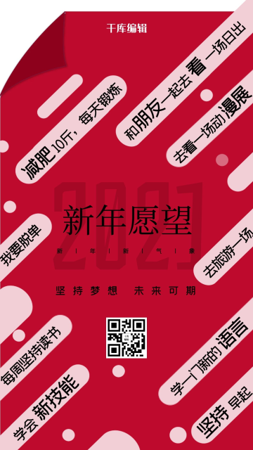 新年愿望2021年红色创意海报