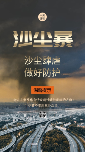 沙尘暴城市黄色创意合成海报