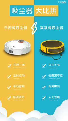 产品对比吸尘器对比黄色青色简约海报